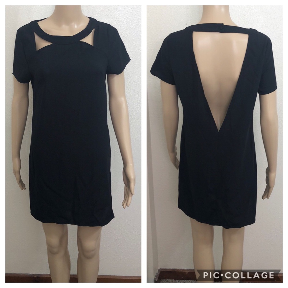 🌻 TOBI Black Dress Window Plunging Back Hem